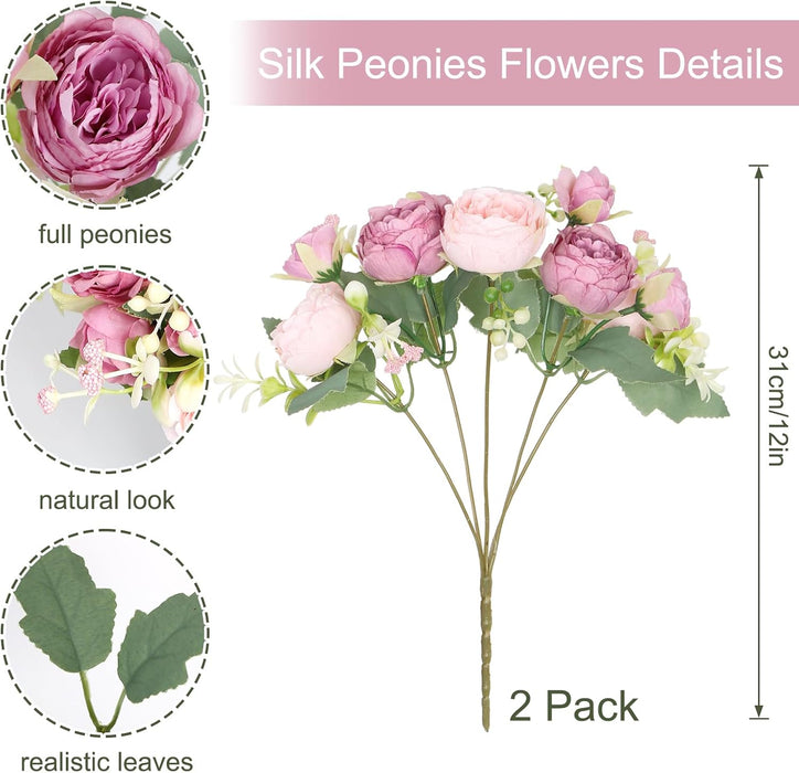SOMYTING Peony Artificial Flowers, Faux Peony Bouquet 2 Bundles Silk Peonies Bouquets Fake Peonies Artificial Flowers Peonies Bouquet for Wedding Party Centerpiece Table Home Decor (Mixed Pink)
