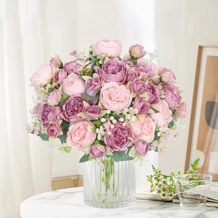 SOMYTING Peony Artificial Flowers, Faux Peony Bouquet 2 Bundles Silk Peonies Bouquets Fake Peonies Artificial Flowers Peonies Bouquet for Wedding Party Centerpiece Table Home Decor (Mixed Pink)