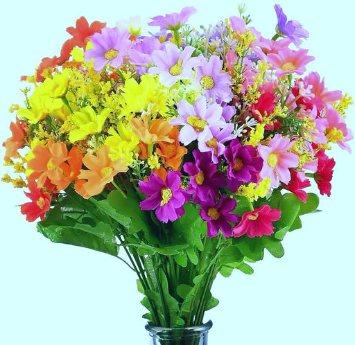 Artificial Fake Faux Daisy Silk Flowers Wildflowers 6 Bundles of 6 Colors Outdoor UV Resistant Greenery Shrubs Plants Indoor Outside Hanging Baskets Planter Home Garden Decorating