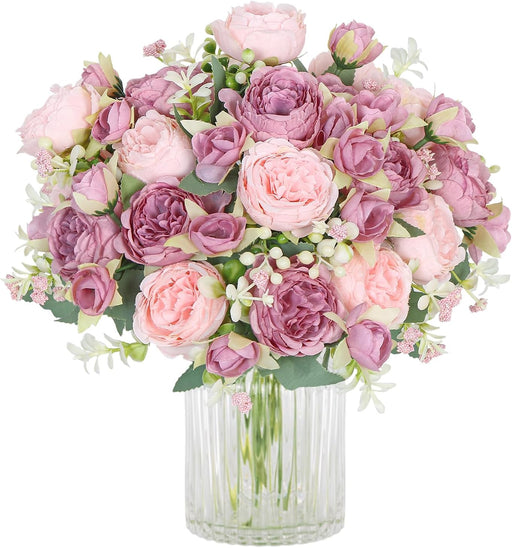 SOMYTING Peony Artificial Flowers, Faux Peony Bouquet 2 Bundles Silk Peonies Bouquets Fake Peonies Artificial Flowers Peonies Bouquet for Wedding Party Centerpiece Table Home Decor (Mixed Pink)