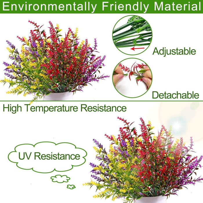 HNVNER 16 Bundles Outdoor Artificial Flowers Artificial Lavender Flowers Uv Resistant Plastic Fake Flowers for Outside Hanging Baskets Planter Garden Home Decorating
