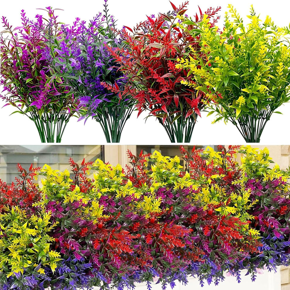 HNVNER 16 Bundles Outdoor Artificial Flowers Artificial Lavender Flowers Uv Resistant Plastic Fake Flowers for Outside Hanging Baskets Planter Garden Home Decorating