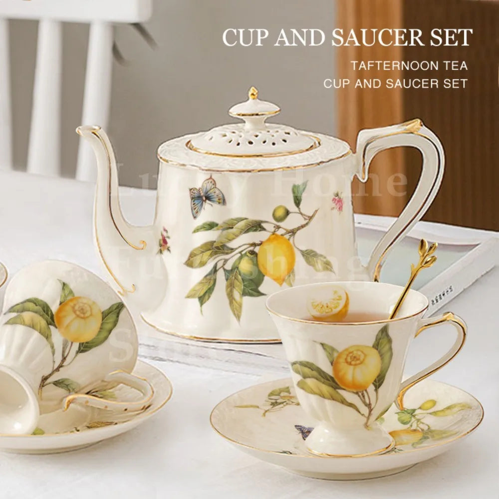1PC Ceramic Luxury Crazy Porcelain Lemon Tea Cups Ceramic Coffee Mug Elegant Afternoon Tea Set European Style with Dessert Plate