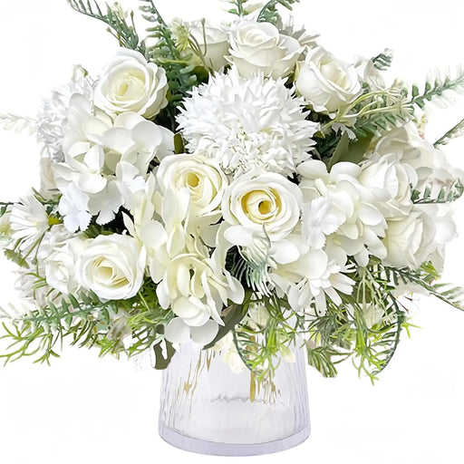 1PC Artificial Flowers Wedding Home Bedroom Decoration Bridal Bouquet Garden Fake Silk Roses Hydrangeas Vase for Board Outdoors