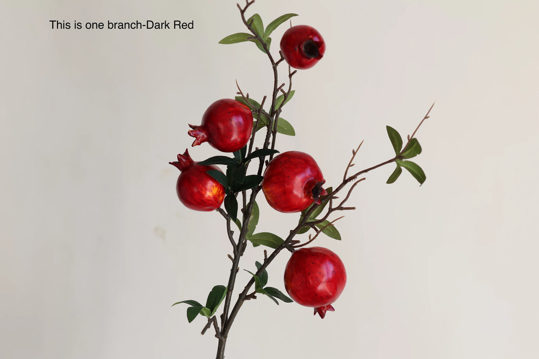 Faux Pomegranate Branch in Dark Red/Orange, Artificial Fruits, Fake Fall Winter Office/Wedding/Home Decorations/Holiday Gifts