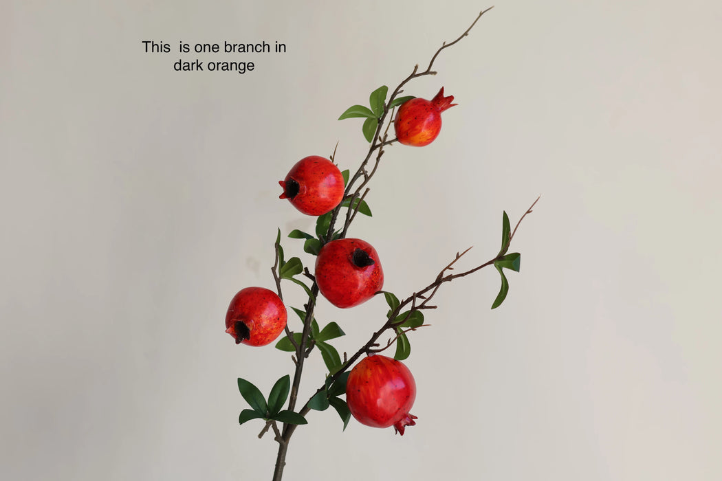 Faux Pomegranate Branch in Dark Red/Orange, Artificial Fruits, Fake Fall Winter Office/Wedding/Home Decorations/Holiday Gifts