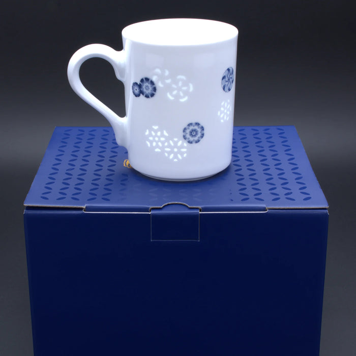 LIANHUA POTTERY Linglong Porcelain Mug 350ml Handcrafted Blue Floral Design Luxury Wedding Anniversary and Birthday Gift