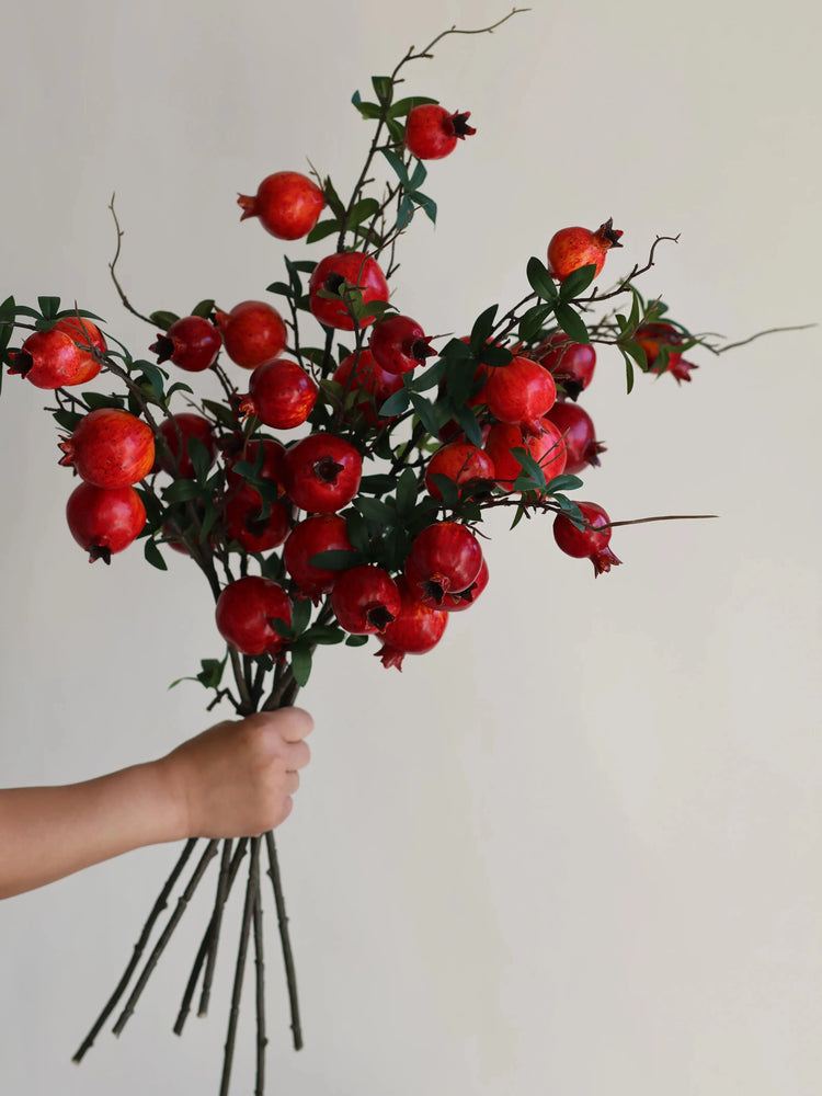 Faux Pomegranate Branch in Dark Red/Orange, Artificial Fruits, Fake Fall Winter Office/Wedding/Home Decorations/Holiday Gifts
