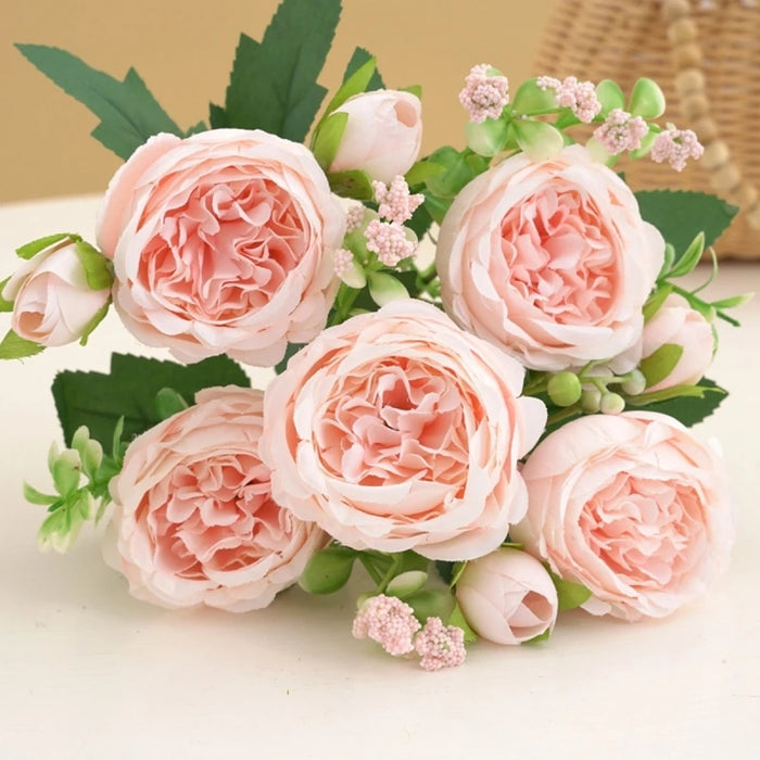Artificial Rose Flowers 5 Heads White Peony Festival Decor Home Room Vase Wedding Arch Clipping Wreaths Garden Yard Fake Plants