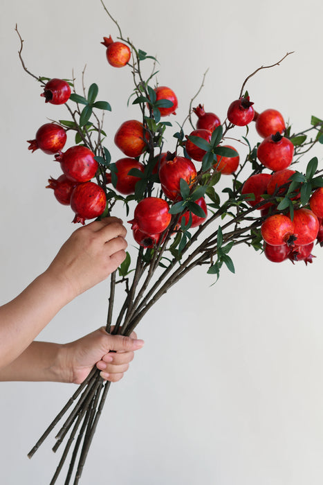 Faux Pomegranate Branch in Dark Red/Orange, Artificial Fruits, Fake Fall Winter Office/Wedding/Home Decorations/Holiday Gifts