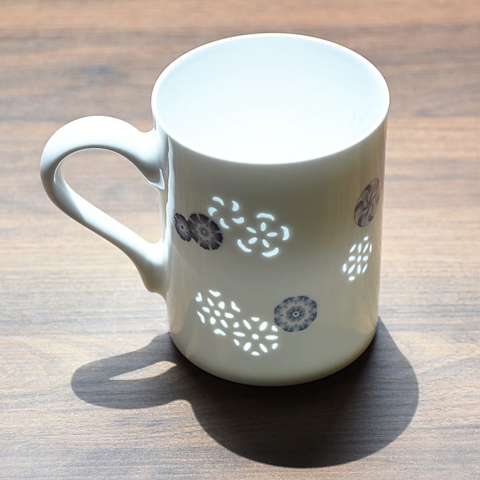 LIANHUA POTTERY Linglong Porcelain Mug 350ml Handcrafted Blue Floral Design Luxury Wedding Anniversary and Birthday Gift