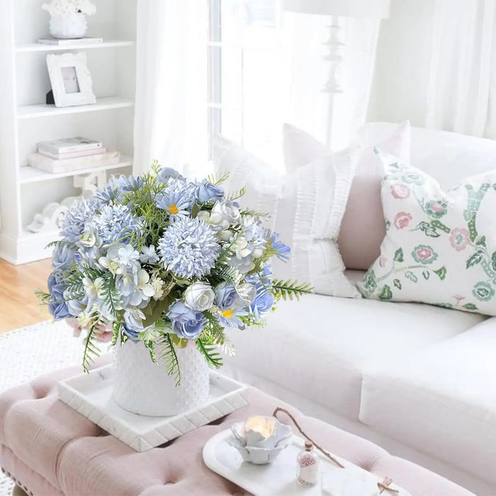 1PC Artificial Flowers Wedding Home Bedroom Decoration Bridal Bouquet Garden Fake Silk Roses Hydrangeas Vase for Board Outdoors