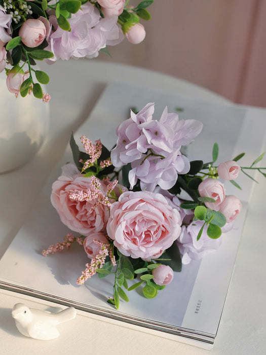 1PC Artificial Flowers Wedding Home Bedroom Decoration Bridal Bouquet Garden Fake Silk Peony Hydrangeas Vase for Board Outdoors