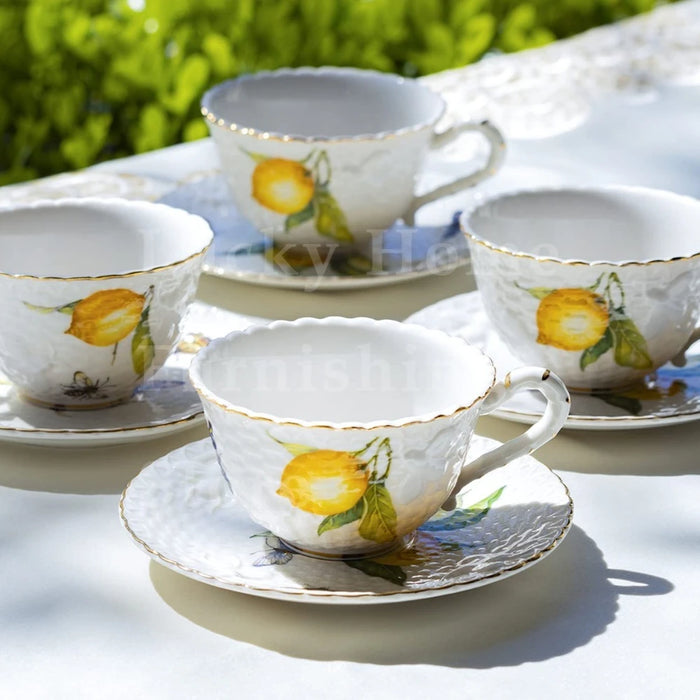 1PC Ceramic Luxury Crazy Porcelain Lemon Tea Cups Ceramic Coffee Mug Elegant Afternoon Tea Set European Style with Dessert Plate