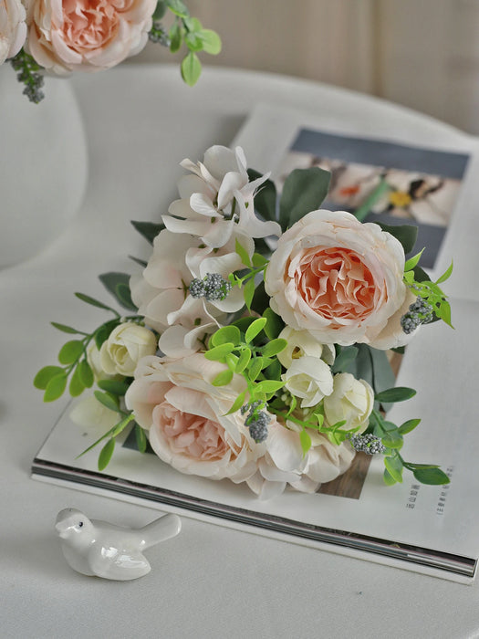 1PC Artificial Flowers Wedding Home Bedroom Decoration Bridal Bouquet Garden Fake Silk Peony Hydrangeas Vase for Board Outdoors