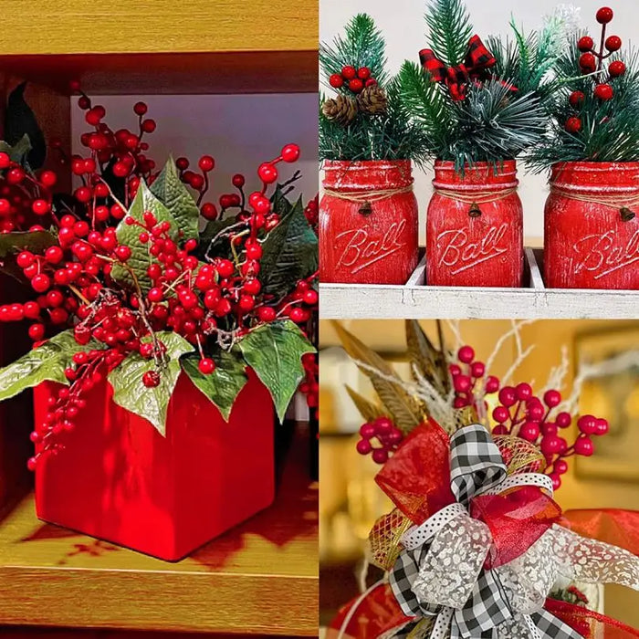 Artificialplant Holly Little Red Fruit New Year Christmas Home livingroom Wedding diy gift Decor Flower Shooting Prop decoration