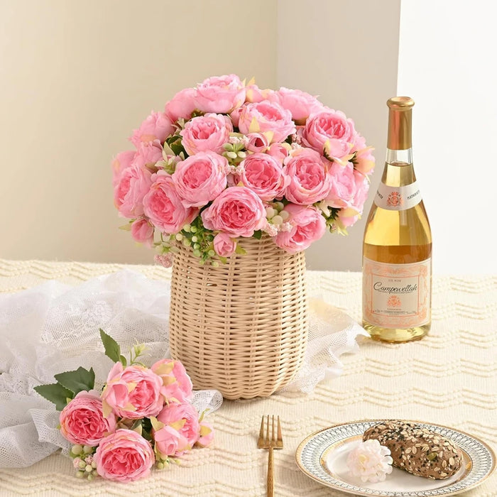 Artificial Rose Flowers 5 Heads White Peony Festival Decor Home Room Vase Wedding Arch Clipping Wreaths Garden Yard Fake Plants