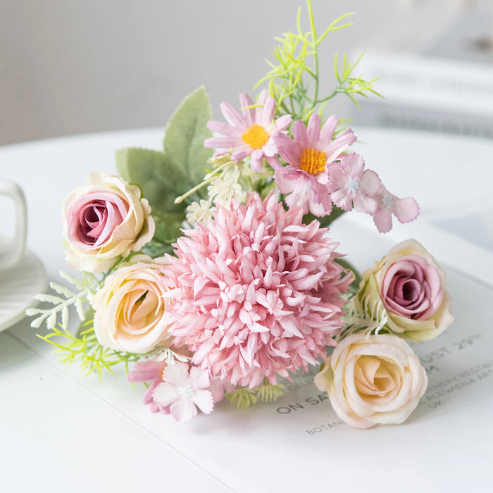 1PC Artificial Flowers Wedding Home Bedroom Decoration Bridal Bouquet Garden Fake Silk Roses Hydrangeas Vase for Board Outdoors