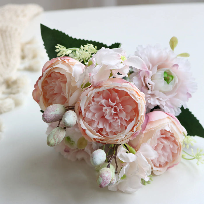 Hot Selling 1pcs/30cm Rose Pink Silk Bouquet Peony Artificial Flower 5 Big Head 4 Small Bud Bride Wedding Home Decoration Artifi