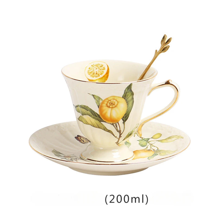 1PC Ceramic Luxury Crazy Porcelain Lemon Tea Cups Ceramic Coffee Mug Elegant Afternoon Tea Set European Style with Dessert Plate