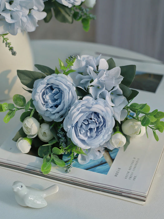 1PC Artificial Flowers Wedding Home Bedroom Decoration Bridal Bouquet Garden Fake Silk Peony Hydrangeas Vase for Board Outdoors