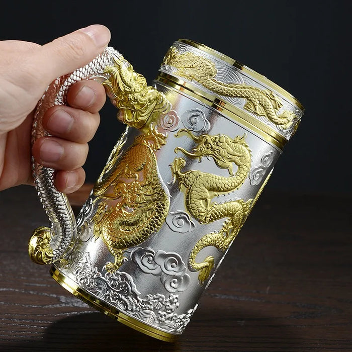 Tea pot insulated cup inner wall pure silver 99.9% 600ml insulated cup stainless steel handle office cup travel coffee cup