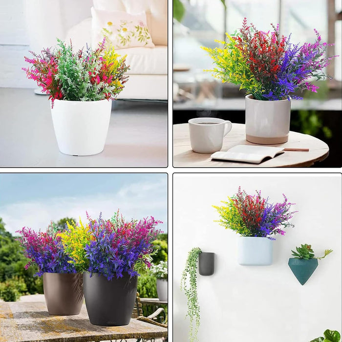 HNVNER 16 Bundles Outdoor Artificial Flowers Artificial Lavender Flowers Uv Resistant Plastic Fake Flowers for Outside Hanging Baskets Planter Garden Home Decorating