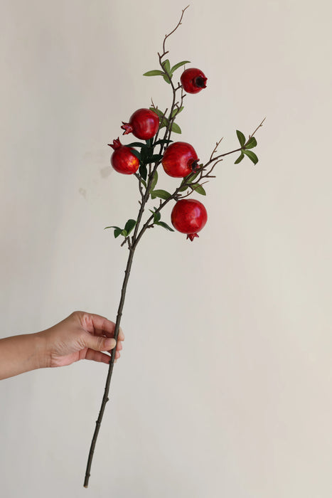 Faux Pomegranate Branch in Dark Red/Orange, Artificial Fruits, Fake Fall Winter Office/Wedding/Home Decorations/Holiday Gifts