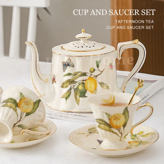 1PC Ceramic Luxury Crazy Porcelain Lemon Tea Cups Ceramic Coffee Mug Elegant Afternoon Tea Set European Style with Dessert Plate