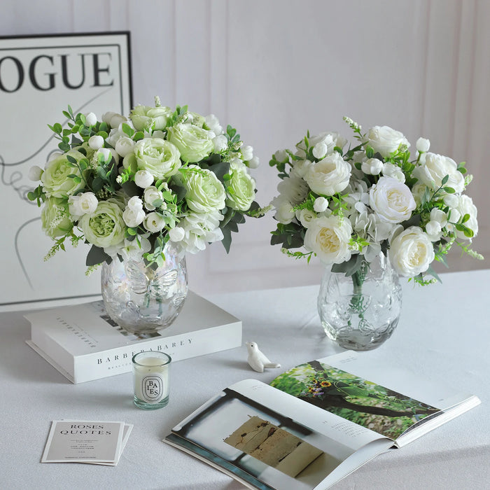 1PC Artificial Flowers Wedding Home Bedroom Decoration Bridal Bouquet Garden Fake Silk Peony Hydrangeas Vase for Board Outdoors