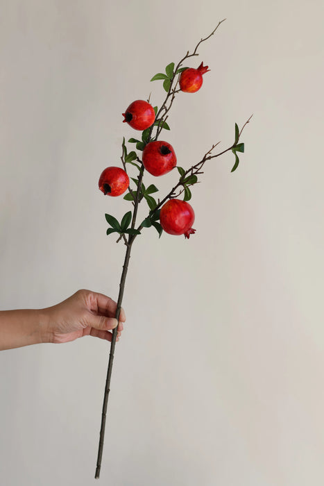 Faux Pomegranate Branch in Dark Red/Orange, Artificial Fruits, Fake Fall Winter Office/Wedding/Home Decorations/Holiday Gifts