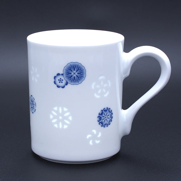 LIANHUA POTTERY Linglong Porcelain Mug 350ml Handcrafted Blue Floral Design Luxury Wedding Anniversary and Birthday Gift