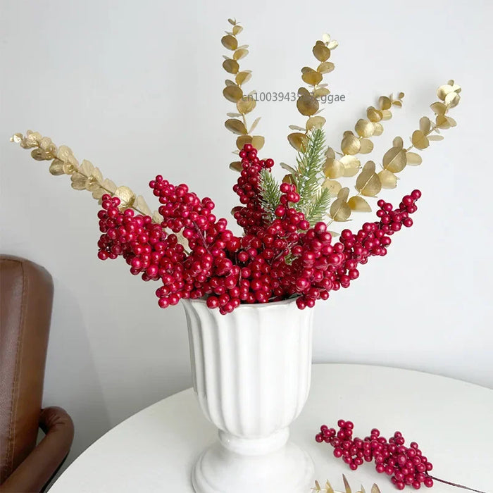 Artificial Berries Christmas Decoration Red Berry Branches for Xmas Tree Party Home Table Ornaments Red Fruit Wreath DIY Gift