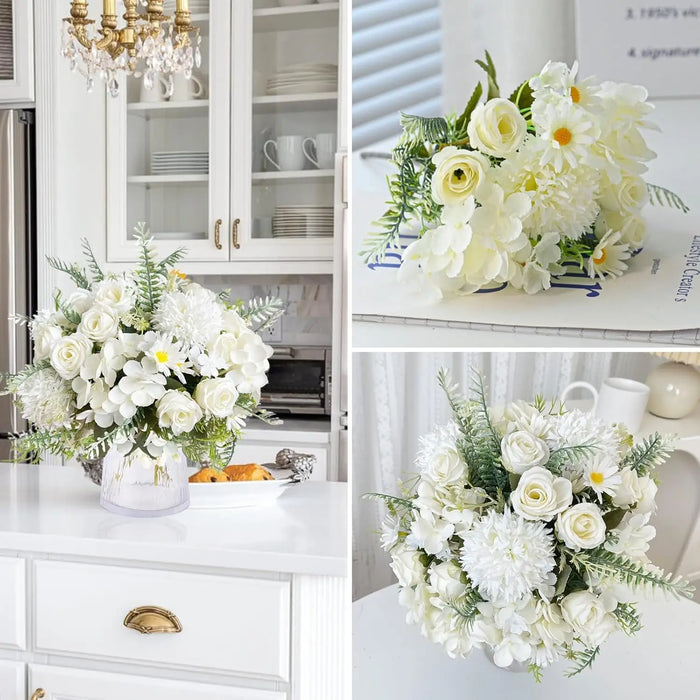 1PC Artificial Flowers Wedding Home Bedroom Decoration Bridal Bouquet Garden Fake Silk Roses Hydrangeas Vase for Board Outdoors