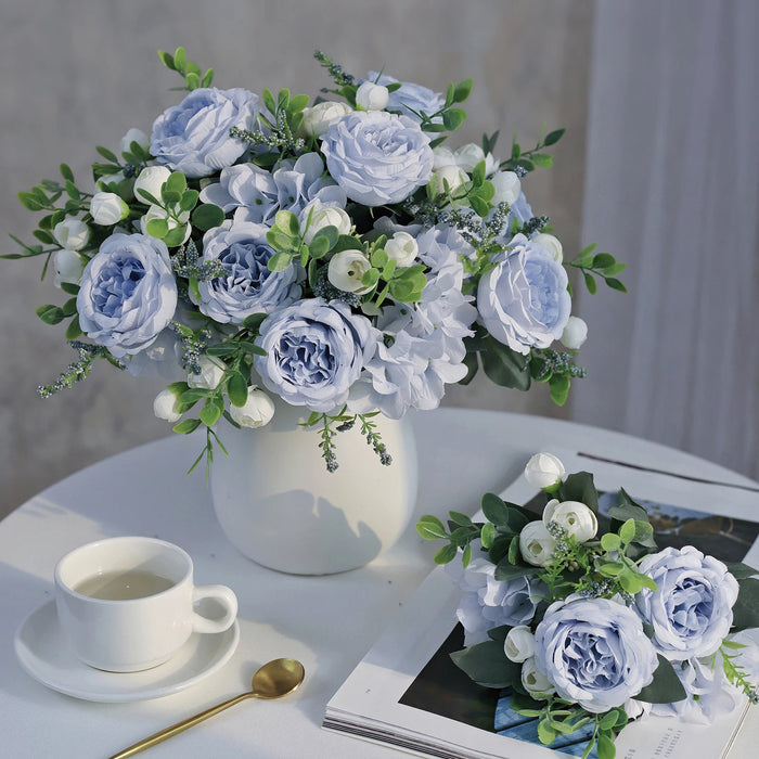 1PC Artificial Flowers Wedding Home Bedroom Decoration Bridal Bouquet Garden Fake Silk Peony Hydrangeas Vase for Board Outdoors