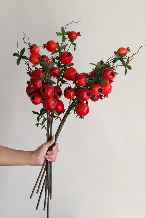 Faux Pomegranate Branch in Dark Red/Orange, Artificial Fruits, Fake Fall Winter Office/Wedding/Home Decorations/Holiday Gifts