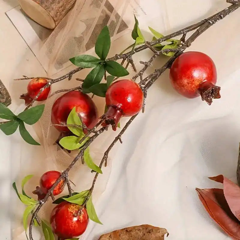 New Artificial Pomegranate Long branch 6-Fruit Artificial Fruits Flowers For Home Wedding Party Tabel Decoration Christmas Decor