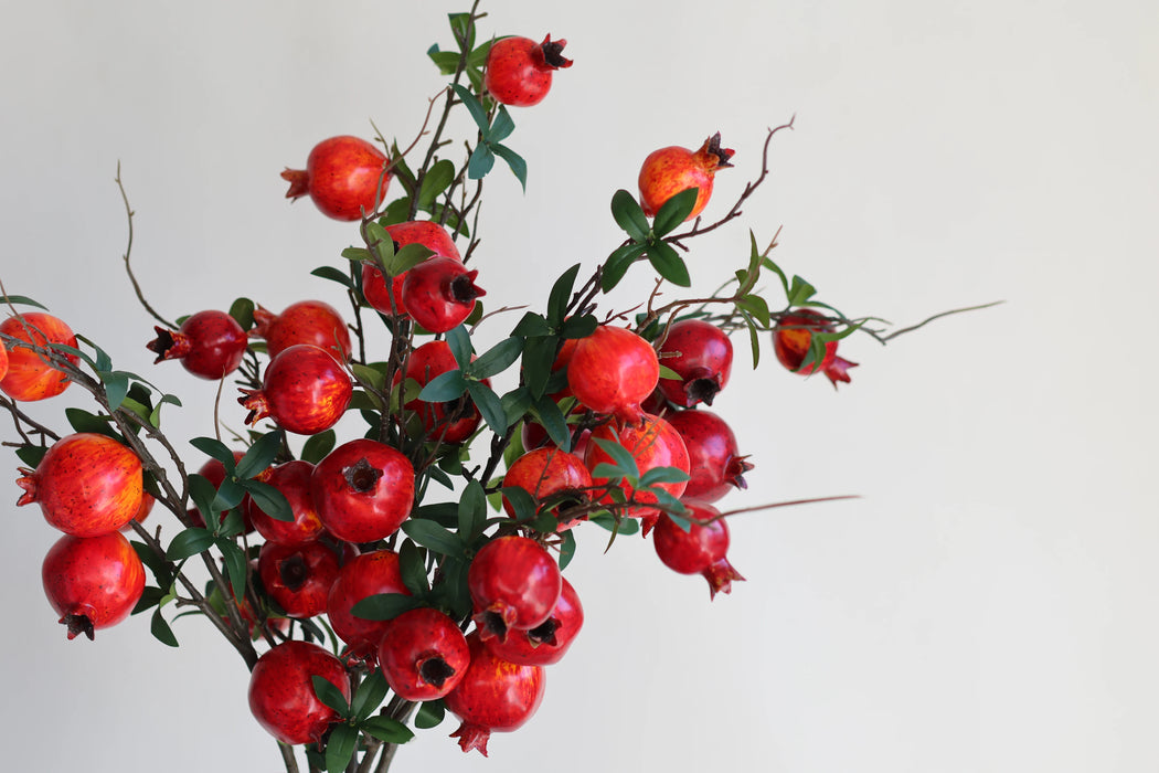 Faux Pomegranate Branch in Dark Red/Orange, Artificial Fruits, Fake Fall Winter Office/Wedding/Home Decorations/Holiday Gifts