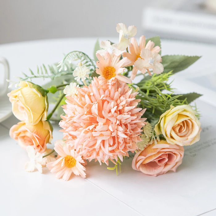 1PC Artificial Flowers Wedding Home Bedroom Decoration Bridal Bouquet Garden Fake Silk Roses Hydrangeas Vase for Board Outdoors