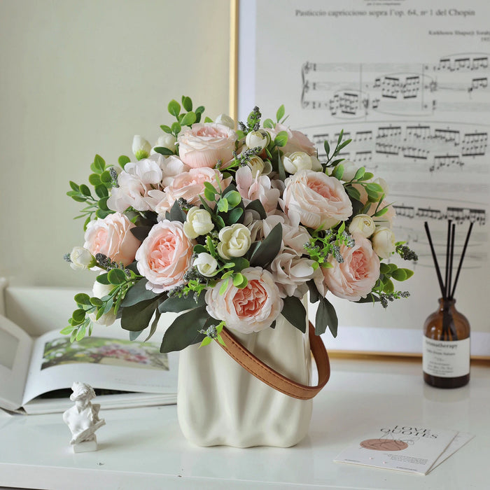 1PC Artificial Flowers Wedding Home Bedroom Decoration Bridal Bouquet Garden Fake Silk Peony Hydrangeas Vase for Board Outdoors