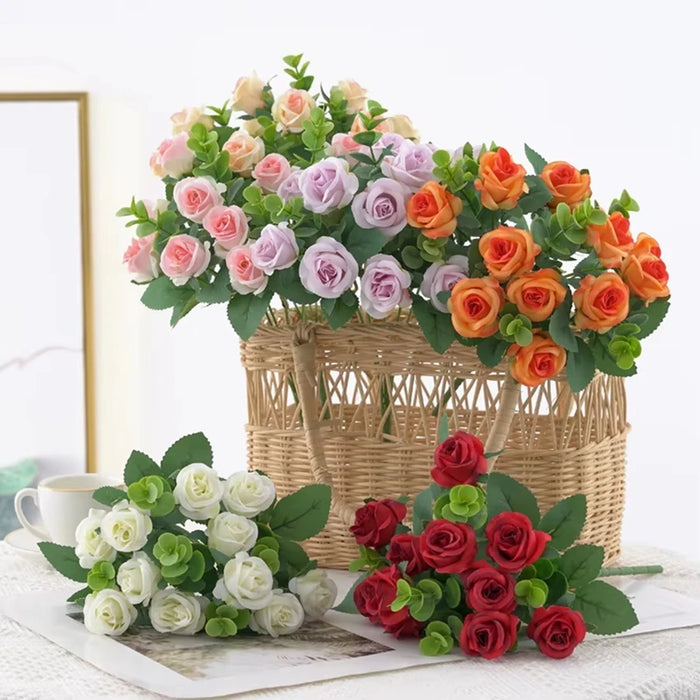 Artificial Flowers Home Room Decoration Outdoor Garden Festival Eucalyptus Wreath Fake Plants Wedding Party Silk Roses Bouquet