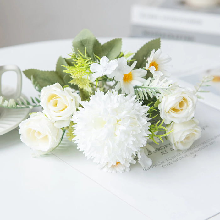 1PC Artificial Flowers Wedding Home Bedroom Decoration Bridal Bouquet Garden Fake Silk Roses Hydrangeas Vase for Board Outdoors