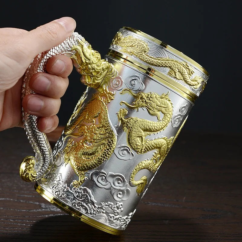 Tea pot insulated cup inner wall pure silver 99.9% 600ml insulated cup stainless steel handle office cup travel coffee cup