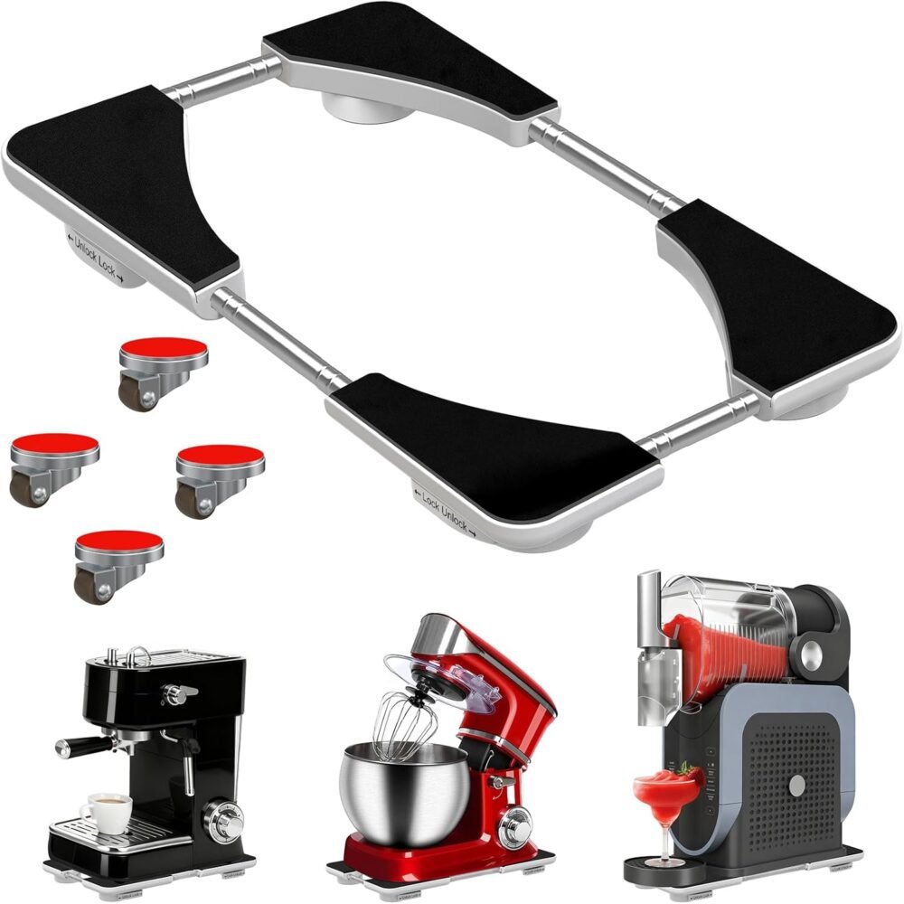 Adjustable Appliance Slider Tray, Expandable 6"x11"–11"x20" – 360° Rolling Countertop Tray for Kitchen Appliances