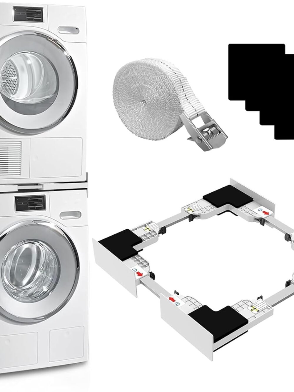 Upgrade Washer Dryer Stacking Kit - Universal Washer Dryer Stacking Kit | Adjustable 29/28/27/26/25/24 Inch - Small Space Saving Solution Stacking Kit for Washer and Dryer with Ratchet Strap