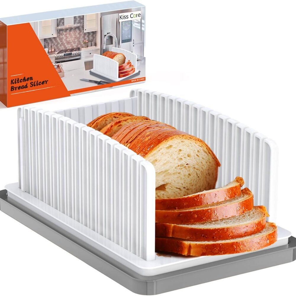 Kiss Core Adjustable Bread Slicer with Crumb Tray – Foldable Slicing Guide for Homemade Bread & Bagels
