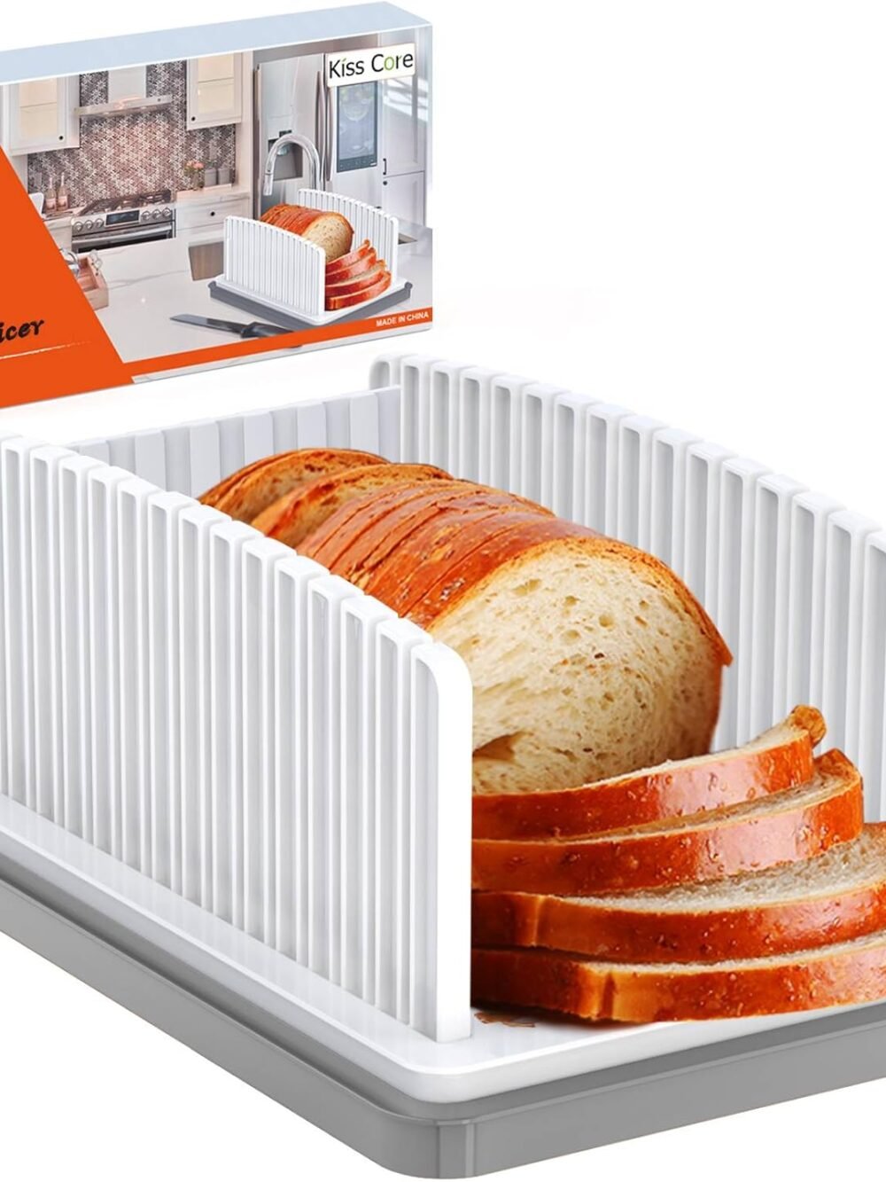 Kiss Core Adjustable Bread Slicer with Crumb Tray – Foldable Slicing Guide for Homemade Bread & Bagels