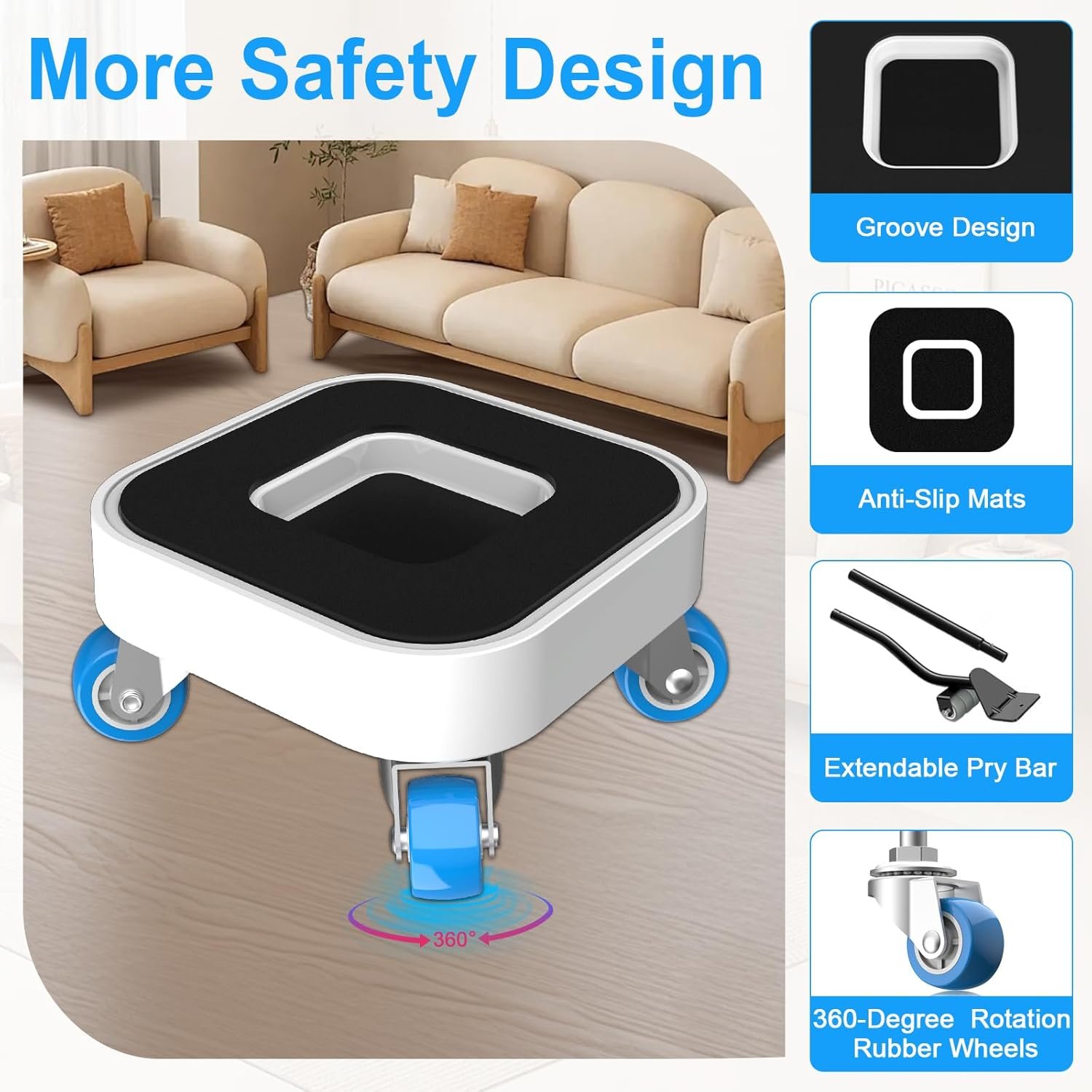 Heavy Duty Furniture Movers with Wheels – 360° Rotatable Furniture Dolly & Lift Tool Set, Moves Sofas & Beds up to 750lb - Image 5