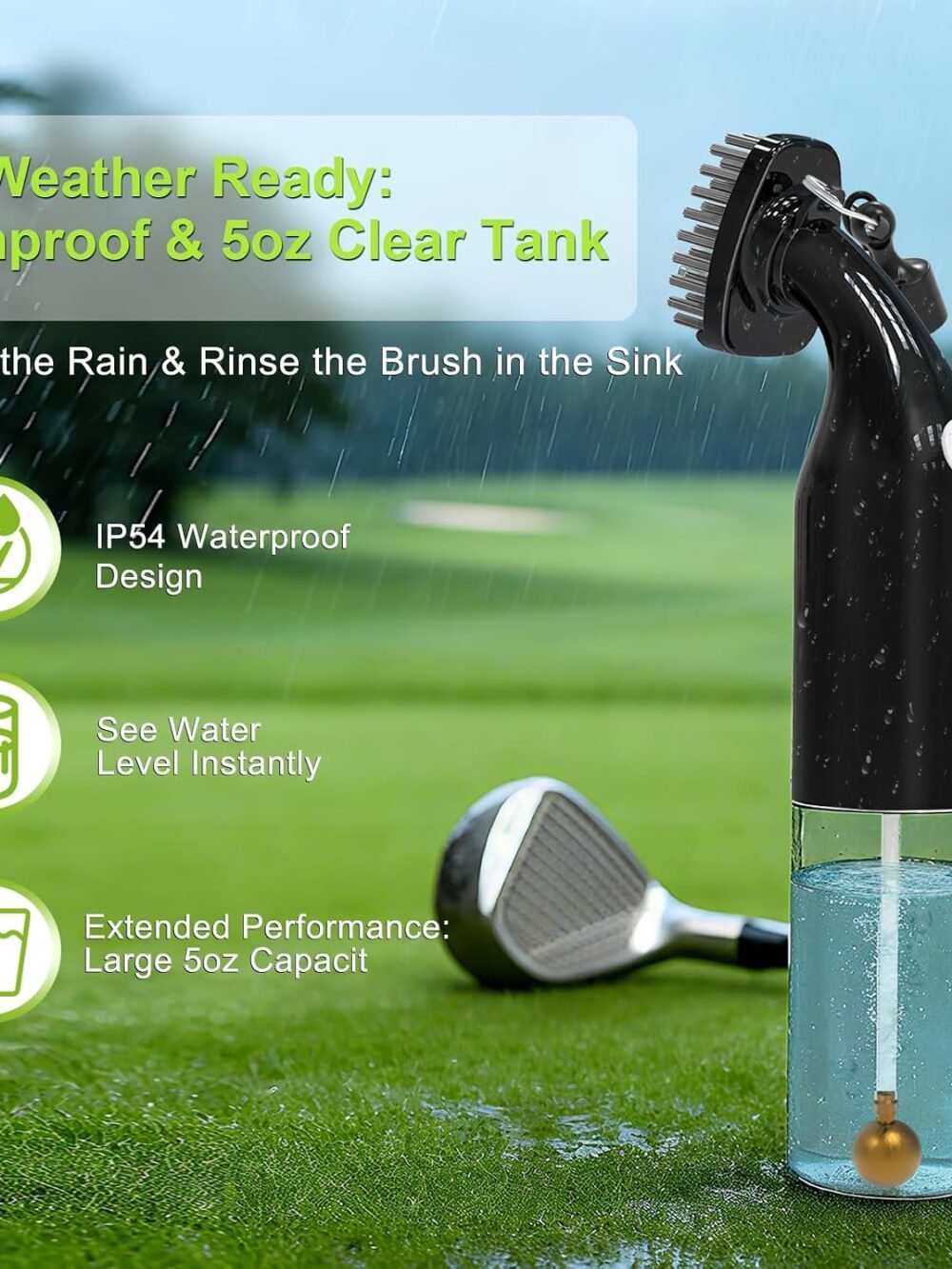 Electric Golf Club Cleaner Brush, AA Battery Powered – Magnetic Clip, 5oz Water Tank, Replaceable Brush Head