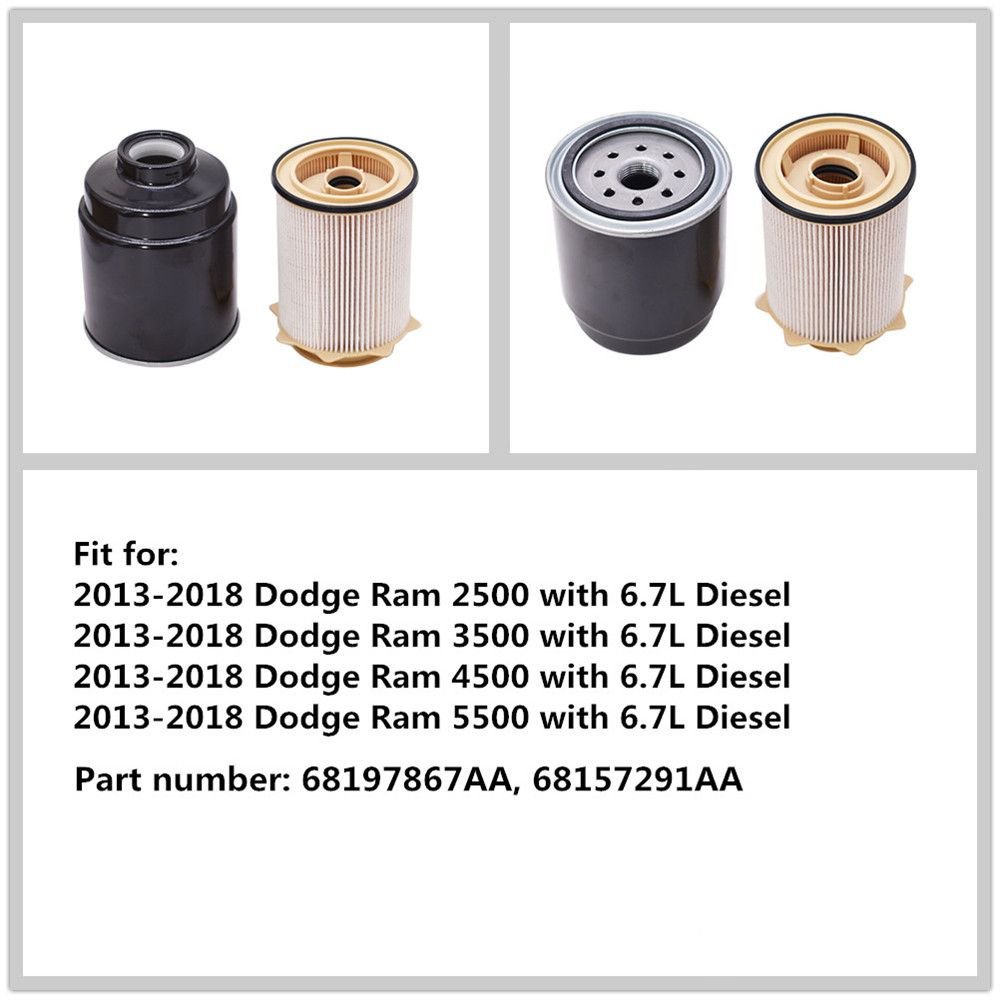 6.7L Fuel Filter Water Separator Set Fit for 2013-2018 Dodge Ram 2500 3500 4500 5500 6.7L Cummins Turbo Diesel Engines 68197867AA 68157291AA - Image 4